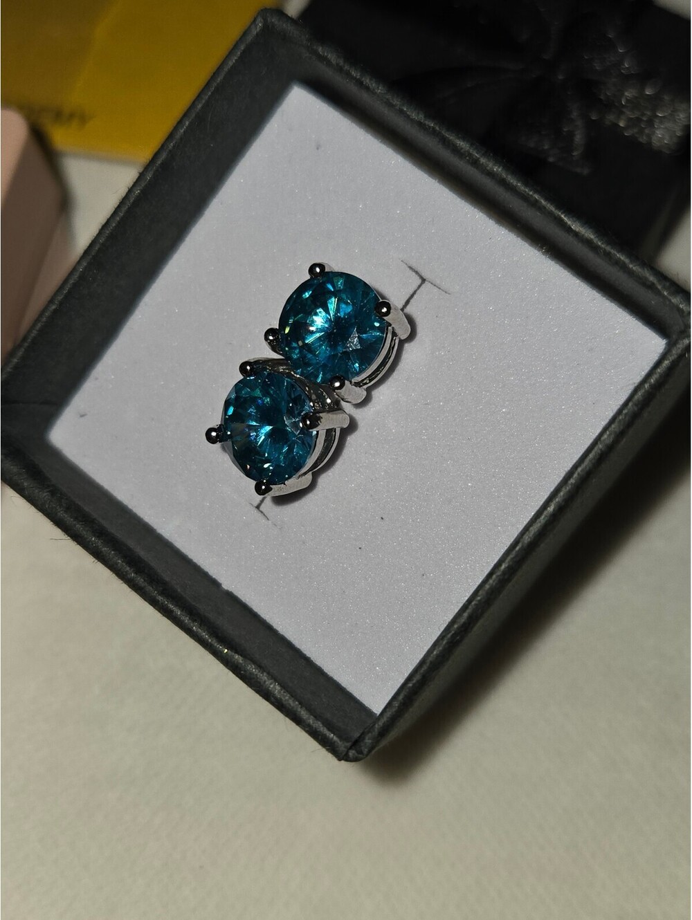 Blue-Green Moissanite Stud Earrings in S925 Silver - stamped and gra